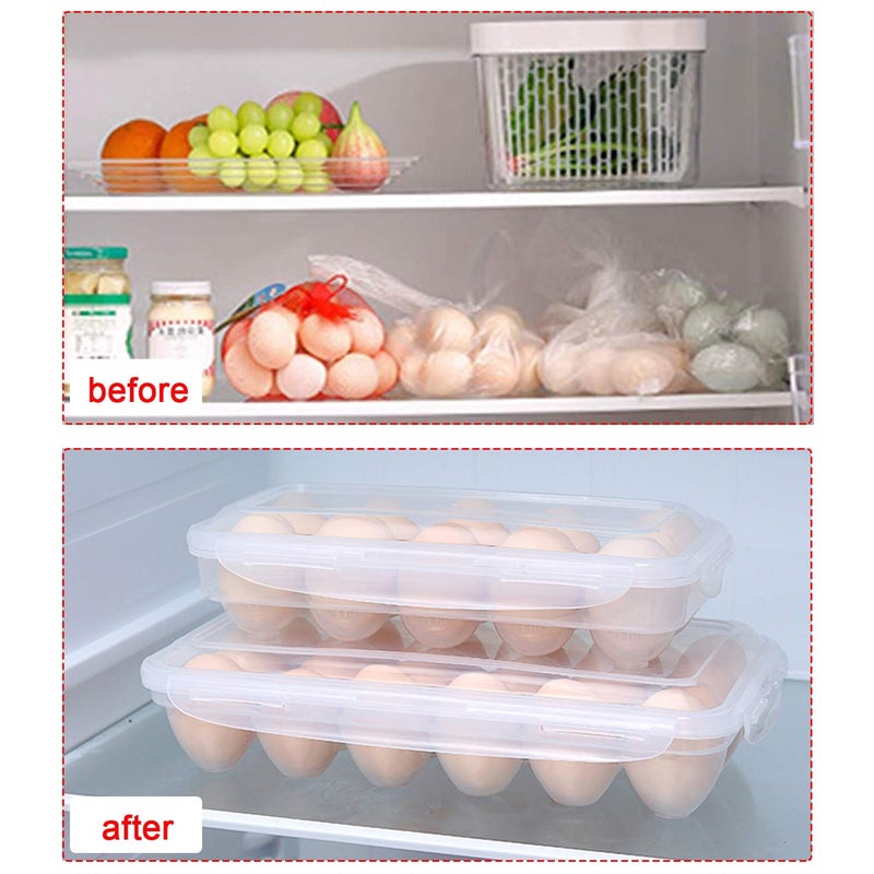 LonlyEagle XBY-US 2 Pack Covered Egg Holders For Refrigerator, Plastic Storage Container/ Deviled Egg Tray Carrier with Lid Fits 18X2 Eggs(36 Eggs) - Image 3
